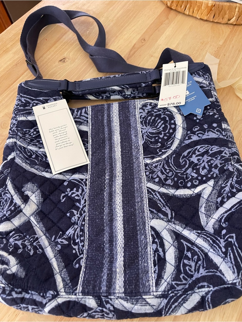 Vera Bradley Navy and Light Blue Quilted Shoulder Bag